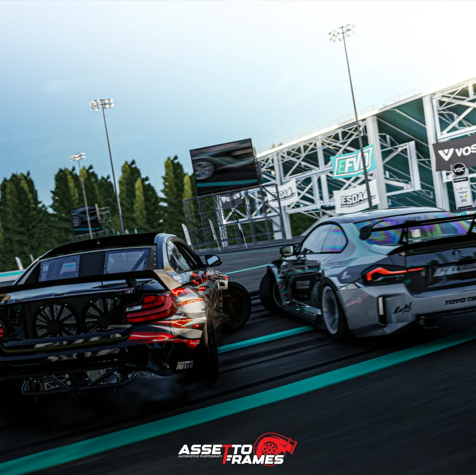 EFVD tandem drift cars staged at the competition start line