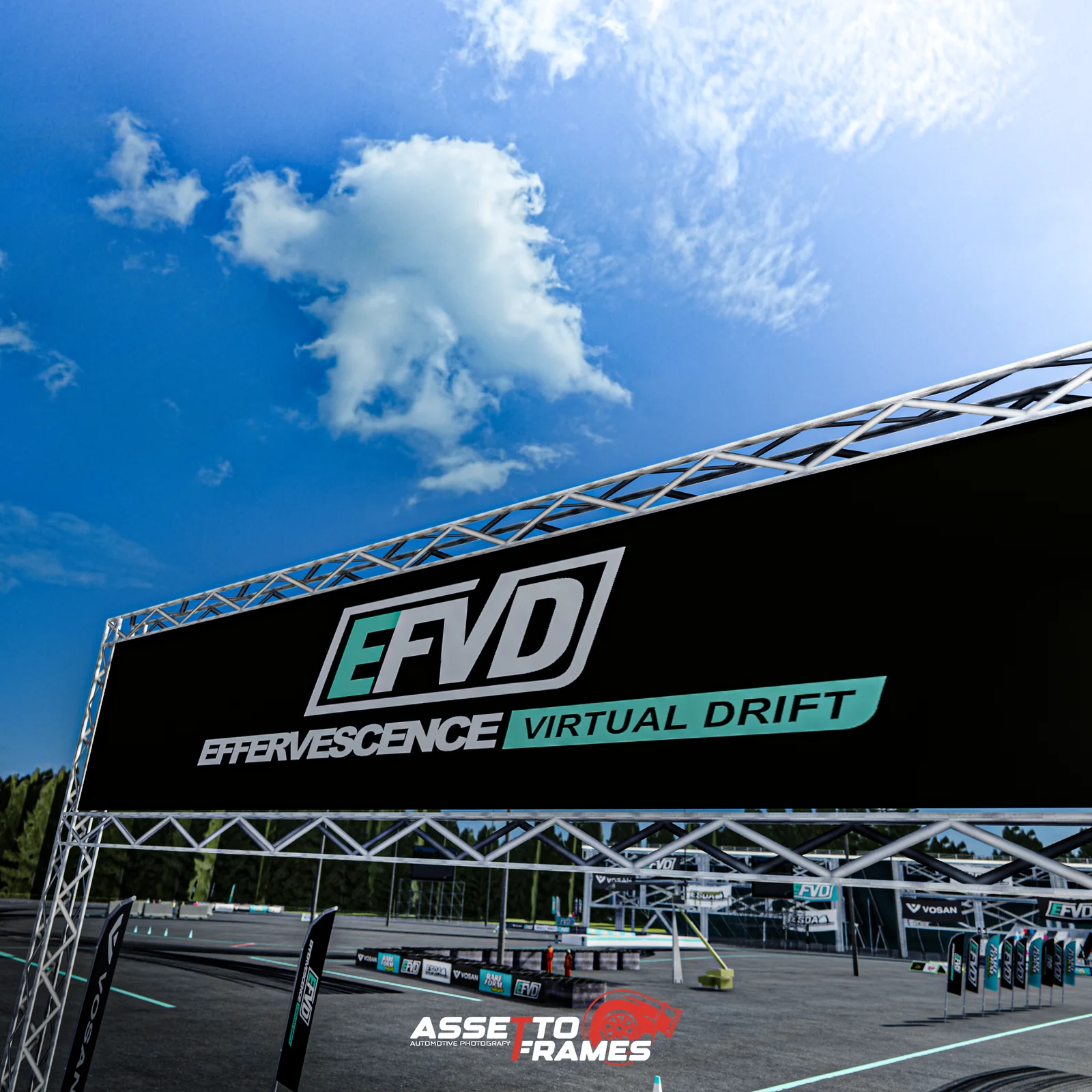 EFVD billboard and track branding under a bright sky