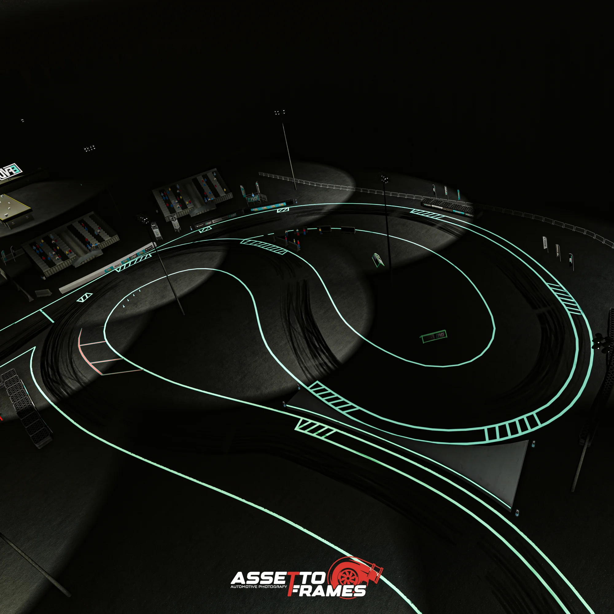 Night aerial view of an EFVD custom drift course